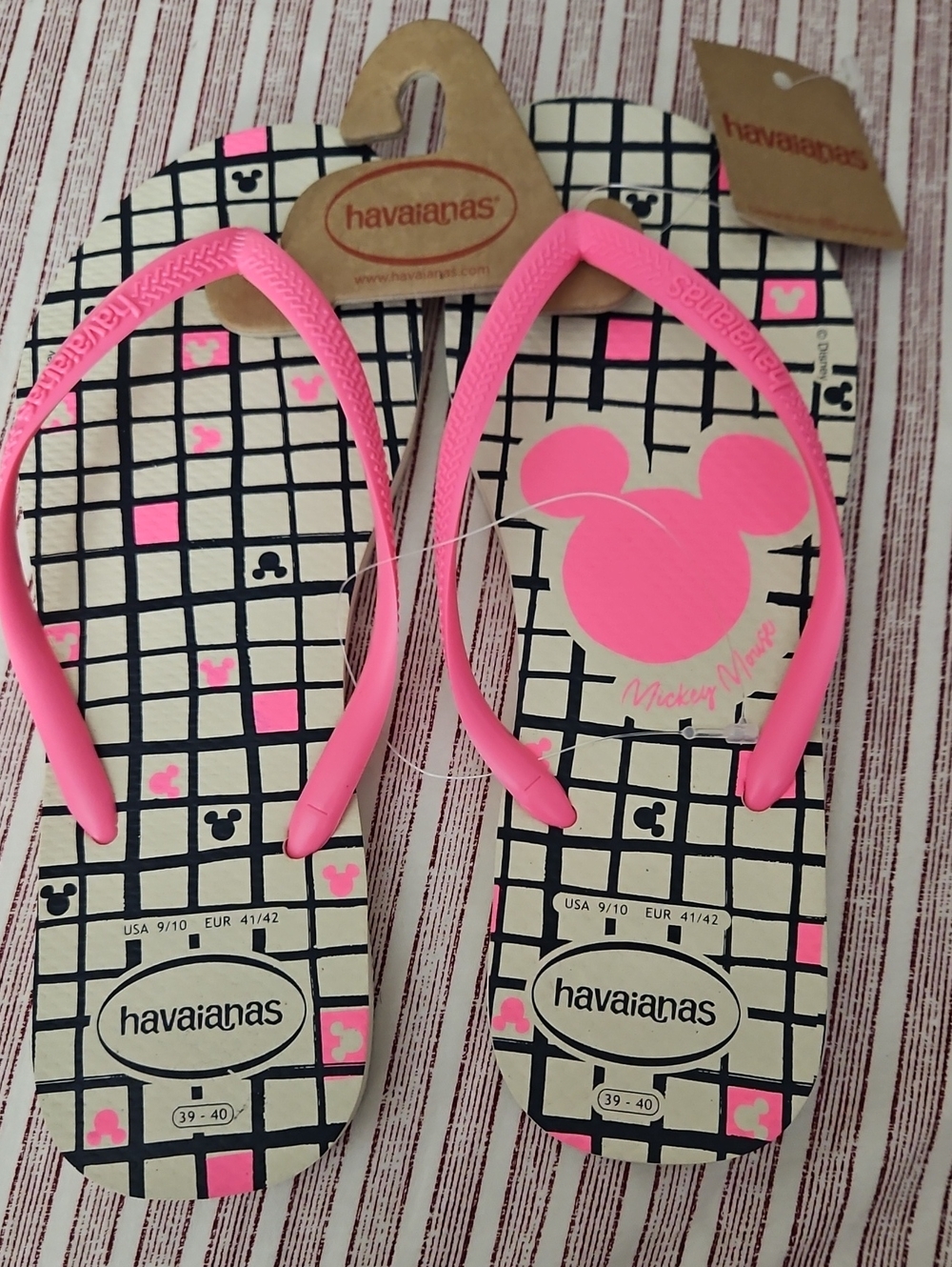 Rare Havaianas Pink Mickey Mouse Flip Flops Womens Size 9/10